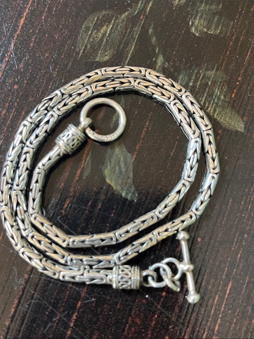 925 Sterling Silver Byzantine Chain Decorative Toggle Necklace